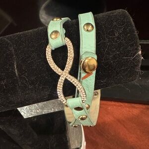 Mint Green Infinity Bracelet with Gold Accents